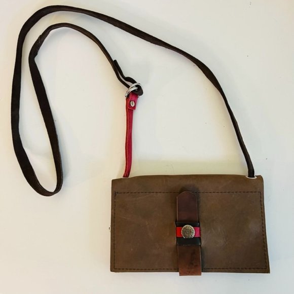 Handmade Handbags - Handmade Brown & Red Genuine Leather Slim Crossbody